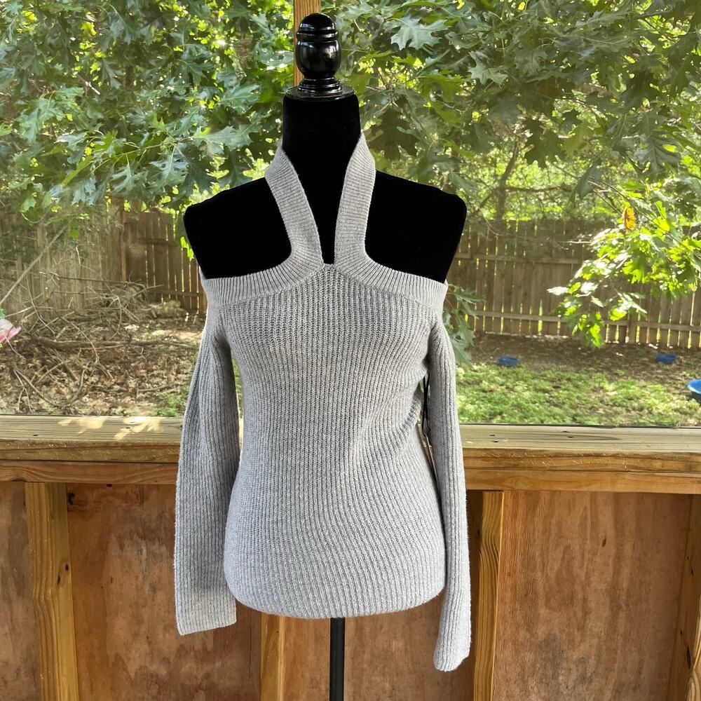 1. State Women's Grey Y-Neck Cold Shoulder Sweater Size XXS. NEW!